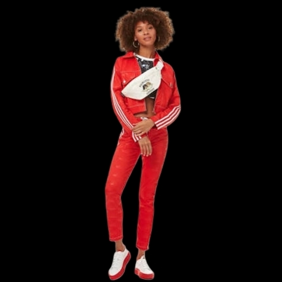 ADIDAS X FIORUCCI Red High Waisted Side Striped Jeans BNWT - Picture 3 of 10